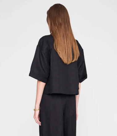 Anine Bing Edith Shirt in Black Linen Blend