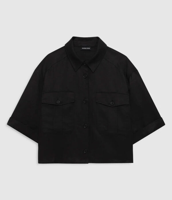 Anine Bing Edith Shirt in Black Linen Blend