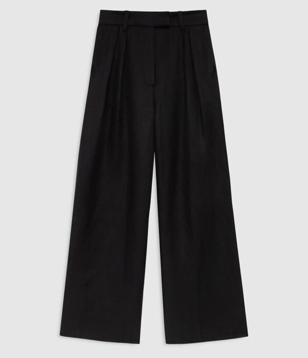 Anine Bing Lou Trouser in Black Linen Blend