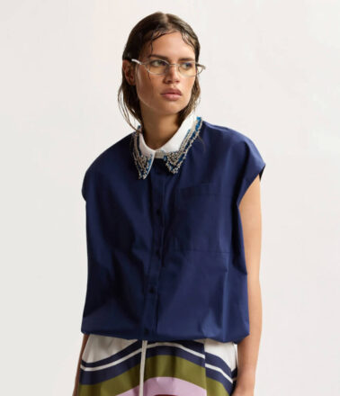 Essentiel Antwerp Janky Beaded Collar Shirt in Patriot Blue