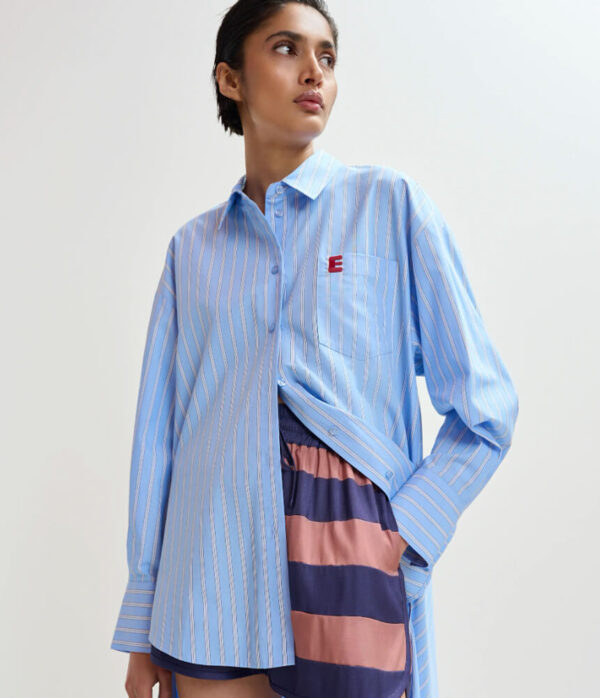 Essentiel Antwerp Jape Draped Shirt in Electric Cyan