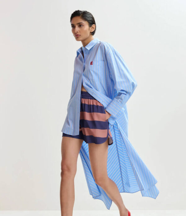 Essentiel Antwerp Jape Draped Shirt in Electric Cyan