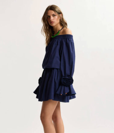 Essentiel Antwerp Jegan Off The Shoulder Dress in Patriot Blue