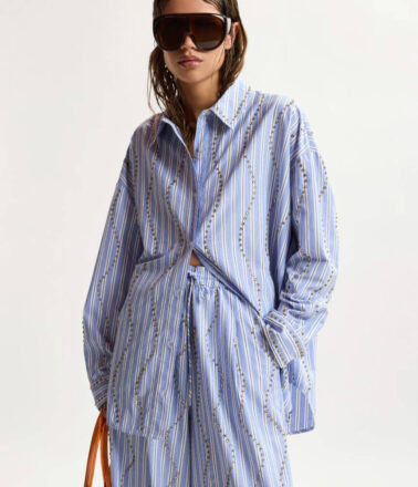 Essentiel Antwerp Jehlani Studded Oversized Shirt in Electric Cyan (Updating)