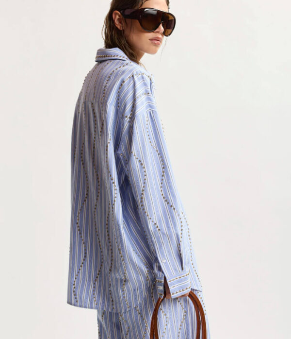 Essentiel Antwerp Jehlani Studded Oversized Shirt in Electric Cyan (Updating)