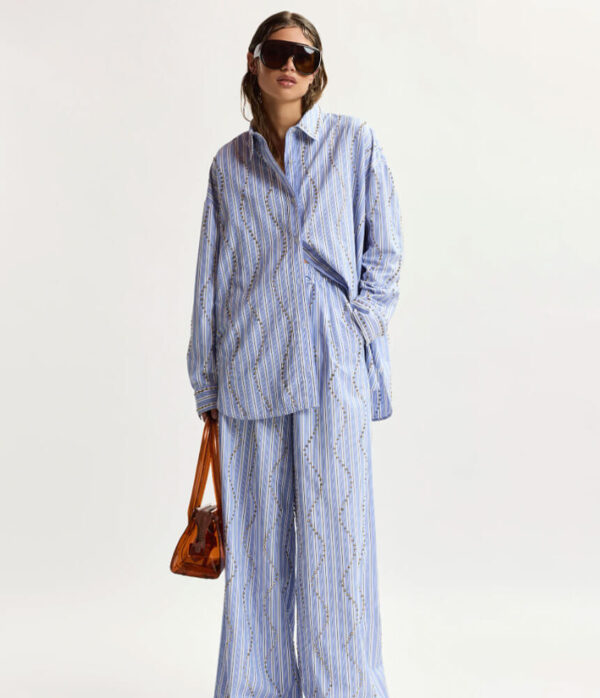 Essentiel Antwerp Jehlani Studded Oversized Shirt in Electric Cyan (Updating)