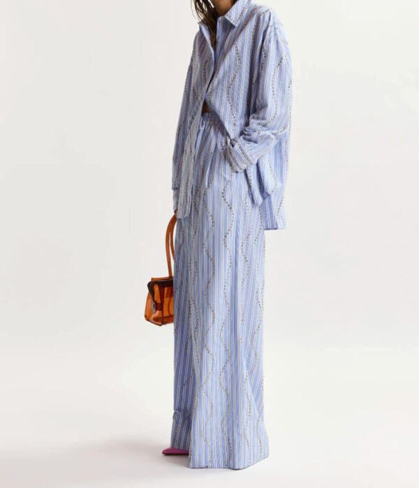 Essentiel Antwerp Jendall Studded Wide Leg Pants in Electric Cyan