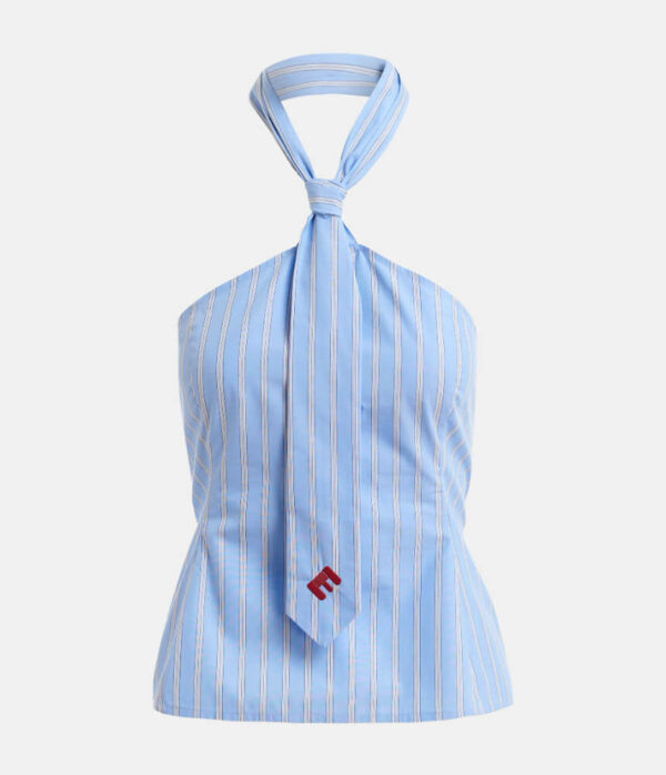 Essentiel Antwerp Jopje Mock Tie Top in Electric Cyan