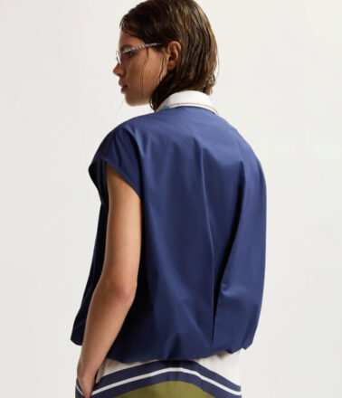 Essentiel Antwerp Janky Beaded Collar Shirt in Patriot Blue
