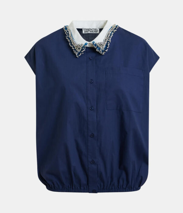 Essentiel Antwerp Janky Beaded Collar Shirt in Patriot Blue