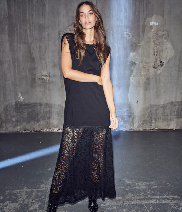 Haute L’Amitie Summer Lace Tee Dress in Black