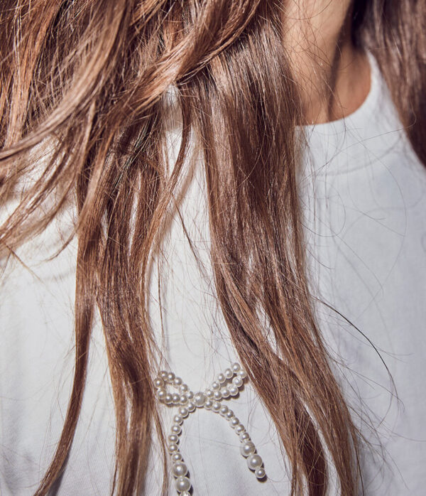 Haute L’Amitie Pearl Bow Tee in Off White