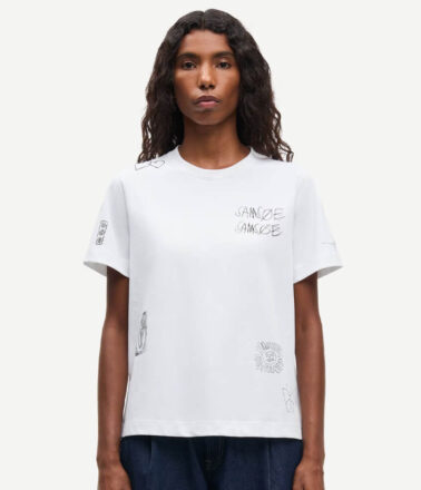 Samsoe Samsoe Sacamino Short Sleeve Tee in White Scribbles