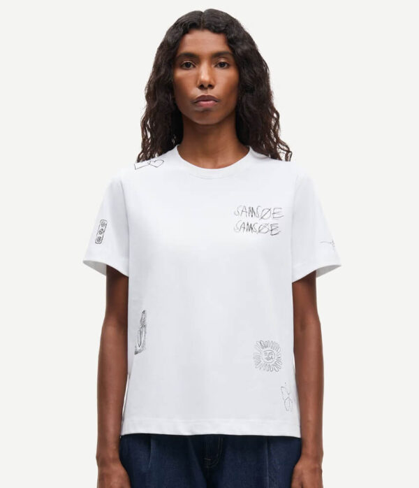 Samsoe Samsoe Sacamino Short Sleeve Tee in White Scribbles