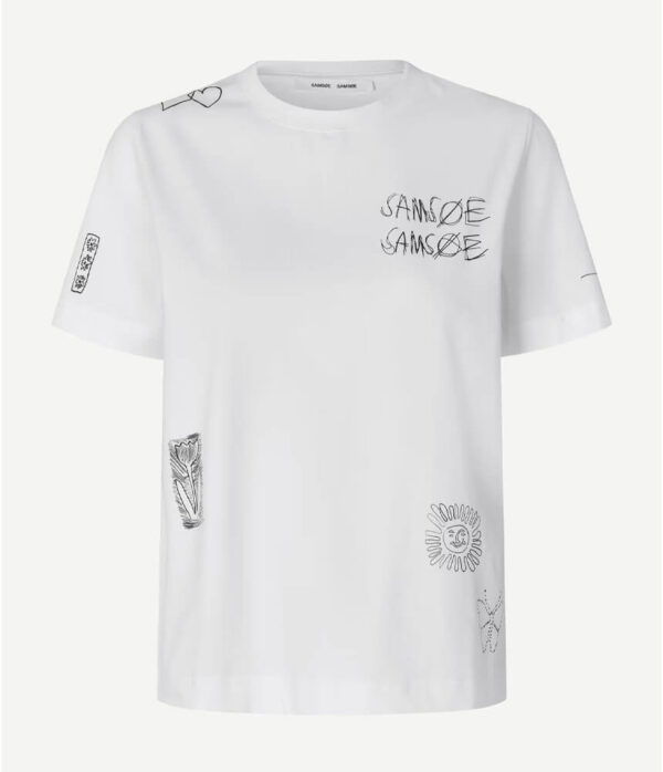 Samsoe Samsoe Sacamino Short Sleeve Tee in White Scribbles
