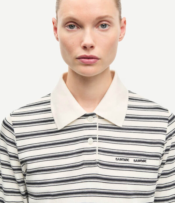 Samsoe Samsoe Sadonell Polo Shirt in Egret Stripe