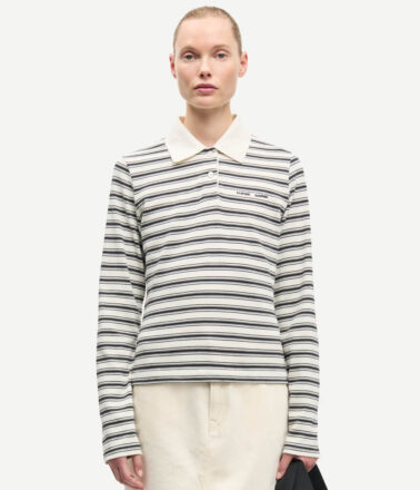 Samsoe Samsoe Sadonell Polo Shirt in Egret Stripe