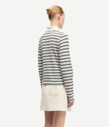 Samsoe Samsoe Sadonell Polo Shirt in Egret Stripe