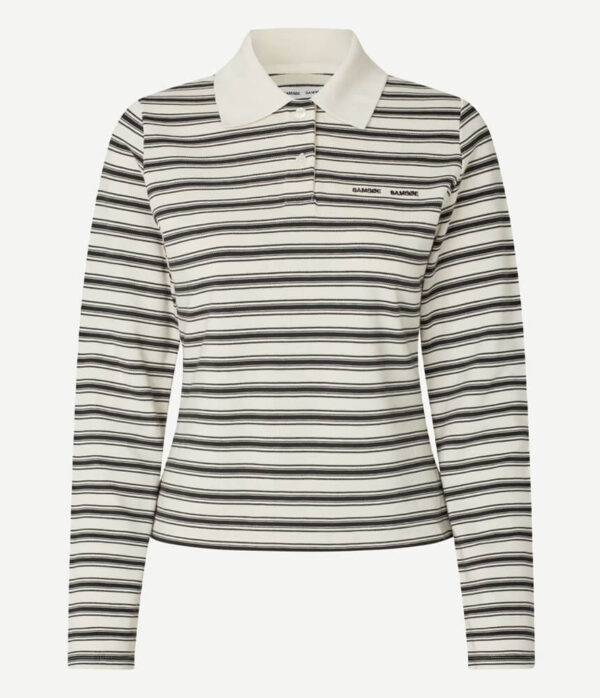 Samsoe Samsoe Sadonell Polo Shirt in Egret Stripe