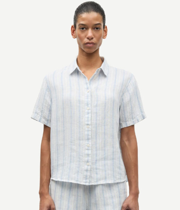 Samsoe Samsoe Short Sleeve Samina Shirt in Clear Blue Stripe