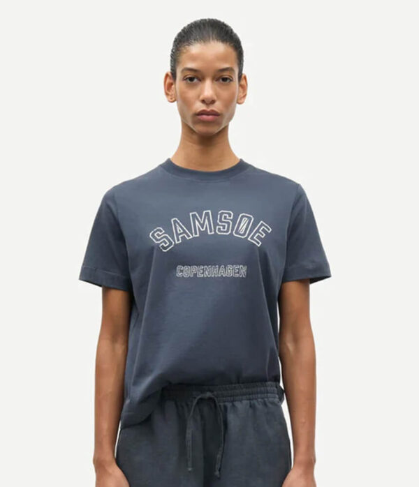 Samsoe Samsoe Sacamino Short Sleeve Tee in Ombre Blue Logo