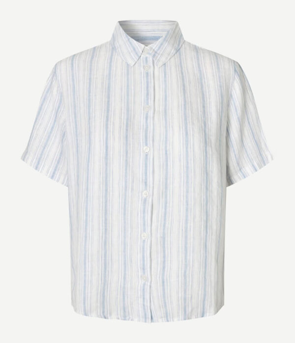 Samsoe Samsoe Short Sleeve Samina Shirt in Clear Blue Stripe