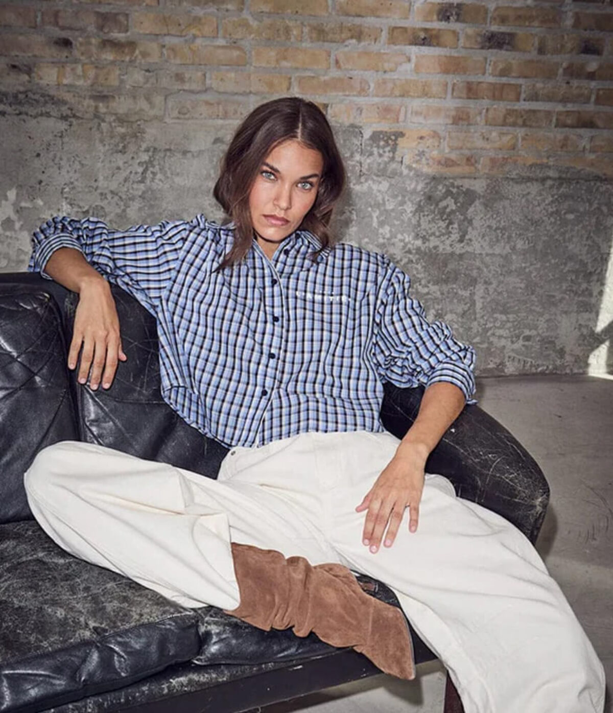 Haute L'Amitie Isolde Check Shirt in Blue Check - Black White Denim