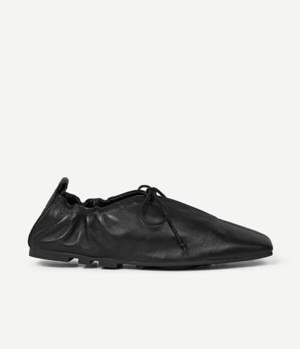 Samsoe Samsoe Salilli Laced Ballerina Flat in Black Leather
