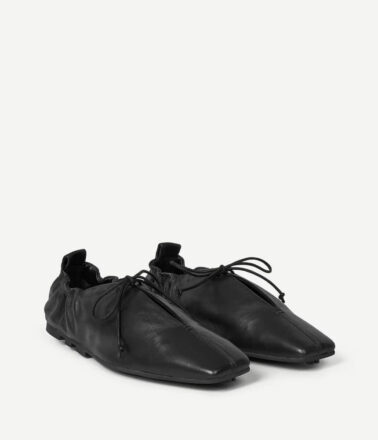 Samsoe Samsoe Salilli Laced Ballerina Flat in Black Leather