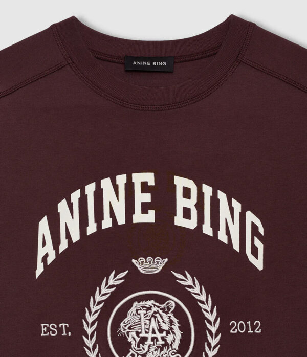 Anine Bing Jaylin Tee Shirt Collegiate in Fig (Burgundy)