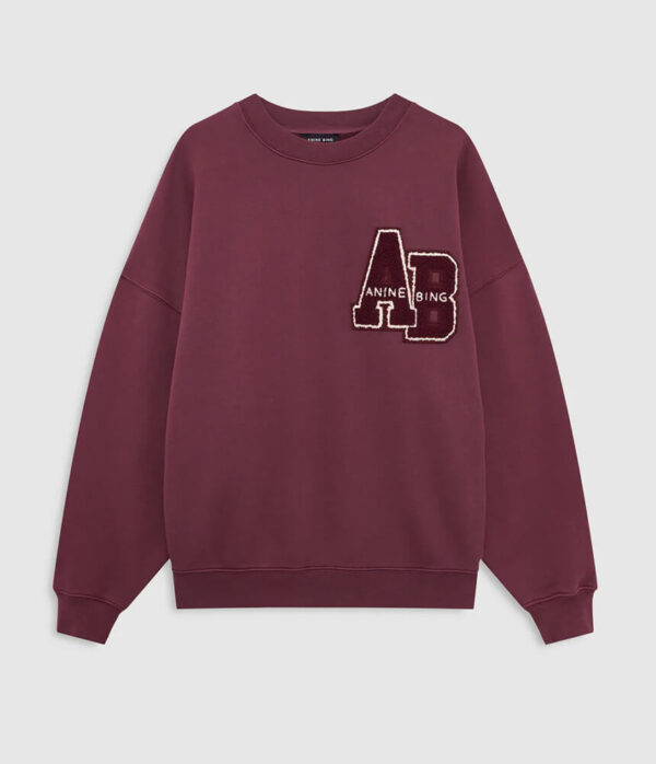 Anine Bing Miles Sweatshirt Letterman in Fig (Burgundy)