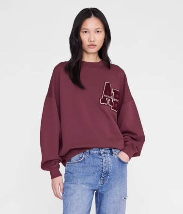 Anine Bing Miles Sweatshirt Letterman in Fig (Burgundy)