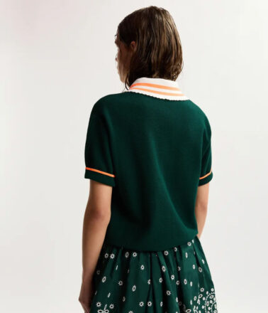 Essentiel Antwerp Kontrast Knitted Polo Top in Bottle Green