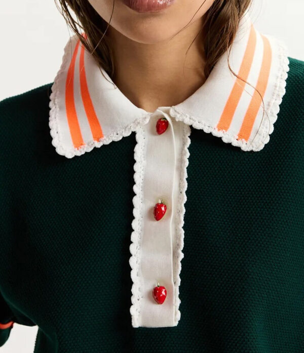 Essentiel Antwerp Kontrast Knitted Polo Top in Bottle Green