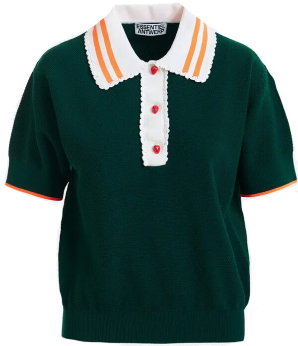 Essentiel Antwerp Kontrast Knitted Polo Top in Bottle Green