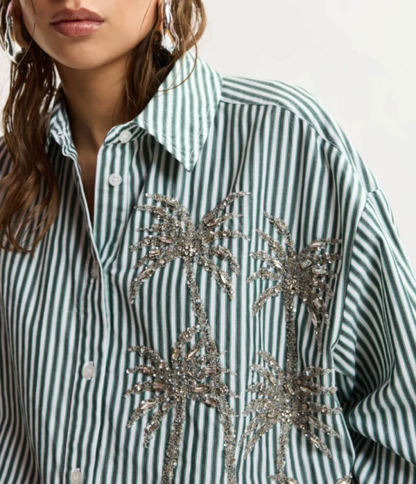 Essentiel Antwerp Kasper Sequin Palm Tree Shirt in Bottle Green