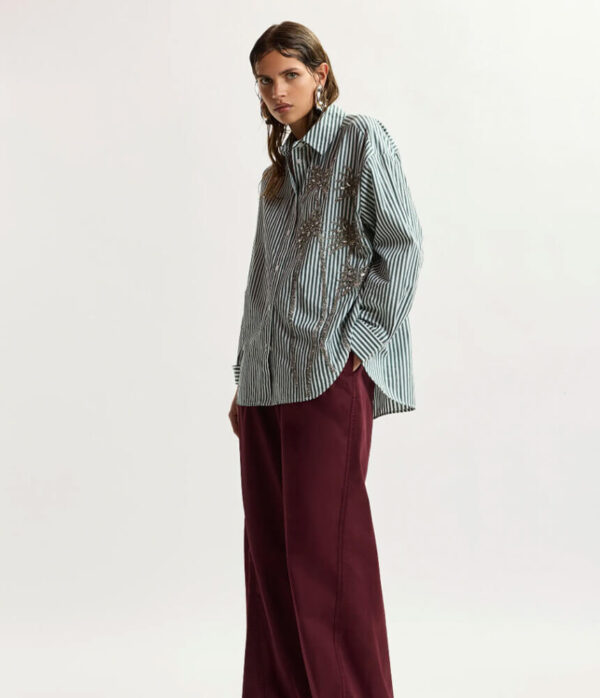 Essentiel Antwerp Kasper Sequin Palm Tree Shirt in Bottle Green