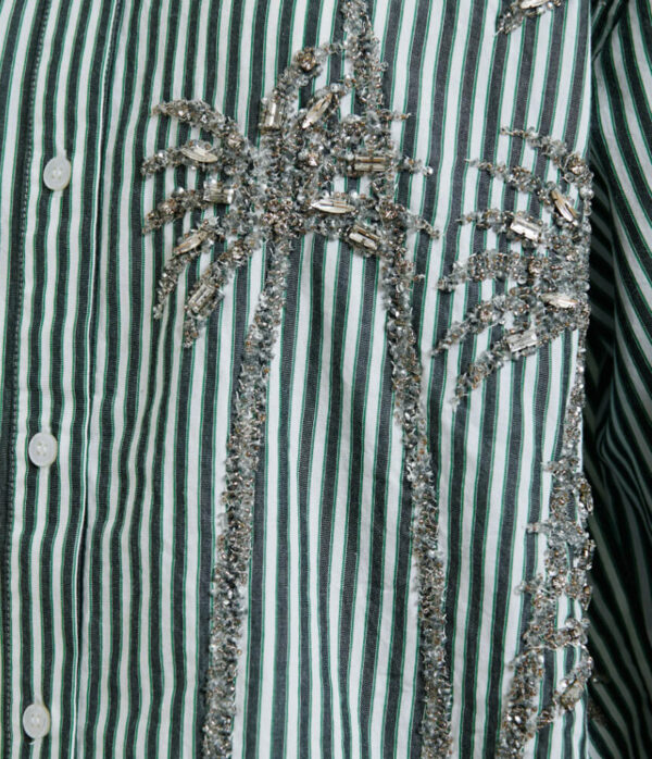 Essentiel Antwerp Kasper Sequin Palm Tree Shirt in Bottle Green