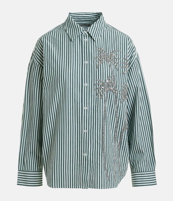 Essentiel Antwerp Kasper Sequin Palm Tree Shirt in Bottle Green