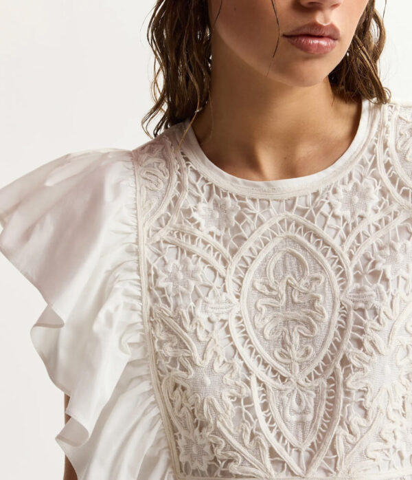 Essentiel Antwerp Keany Lace Embroidered Top in White
