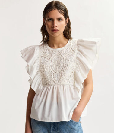 Essentiel Antwerp Keany Lace Embroidered Top in White