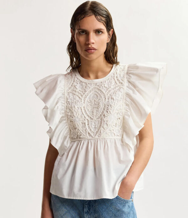 Essentiel Antwerp Keany Lace Embroidered Top in White