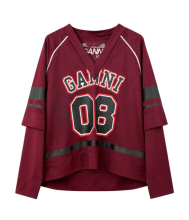 Ganni Cycora Double Layered Longsleeve Top  in Burgundy