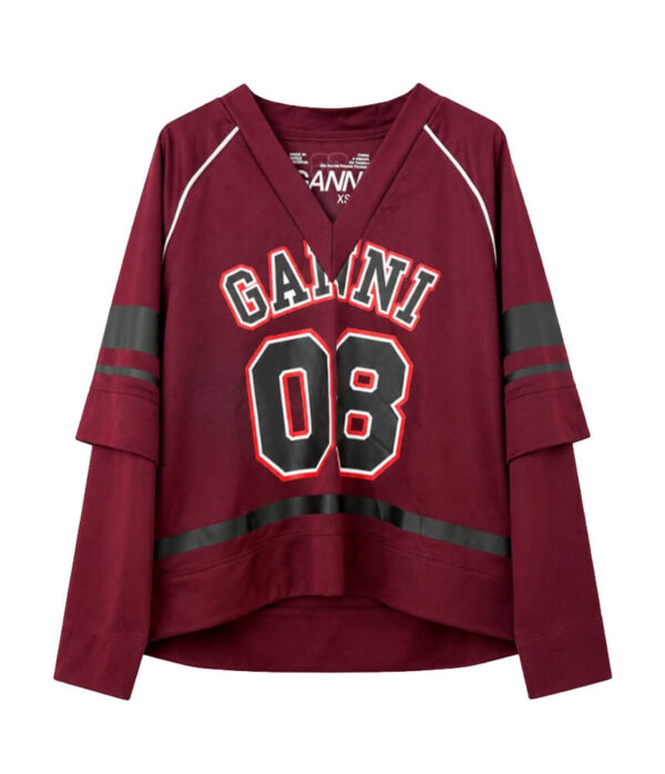 Ganni Cycora Double Layered Longsleeve Top  in Burgundy