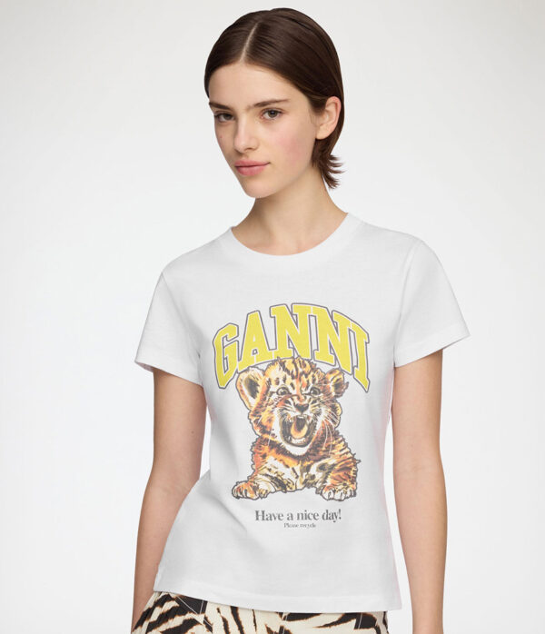 Ganni Basic Cotton Jersey Baby Fit Tiger Tee in Bright White