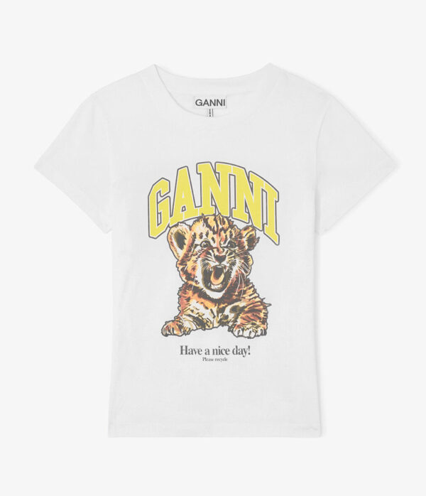 Ganni Basic Cotton Jersey Baby Fit Tiger Tee in Bright White
