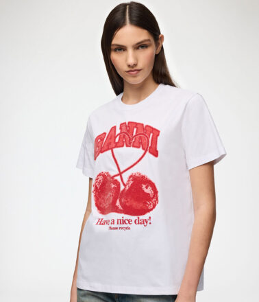 Ganni Basic Cotton Jersey Cherry Caviar Tee in Bright white