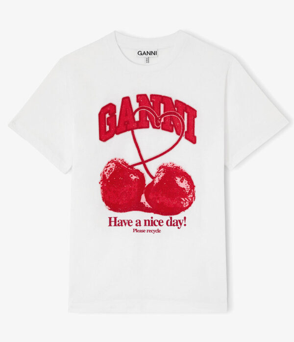 Ganni Basic Cotton Jersey Cherry Caviar Tee in Bright white
