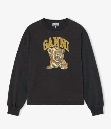 Ganni Future Jersey Longsleeve Tiger Sweat in Phantom Black