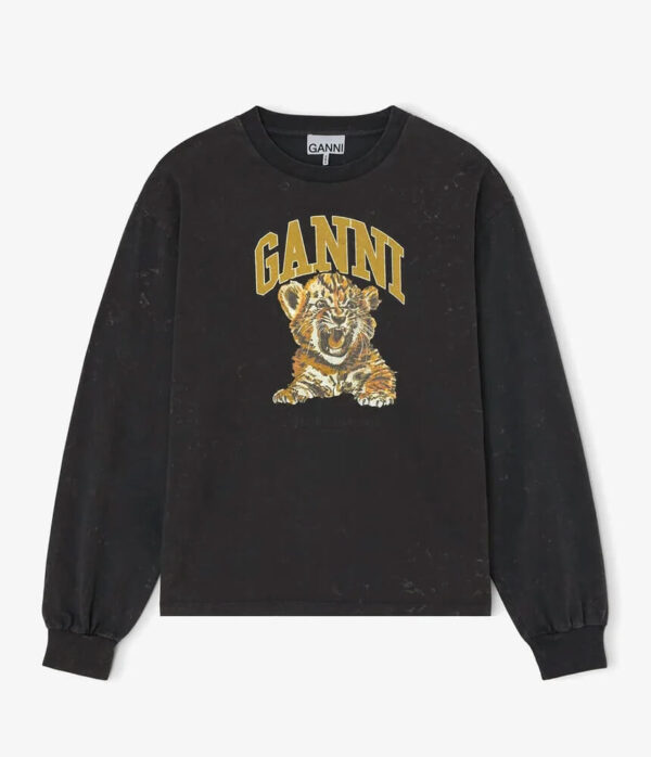 Ganni Future Jersey Longsleeve Tiger Sweat in Phantom Black